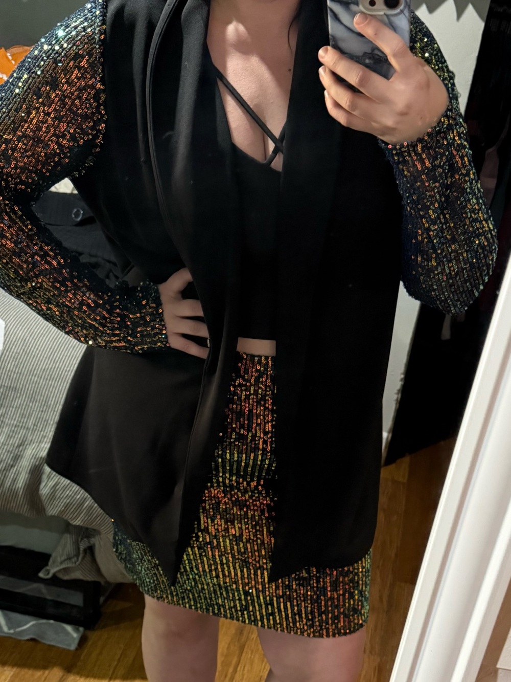 Zig Zag Stripe Blazer with Sequin Sleeves